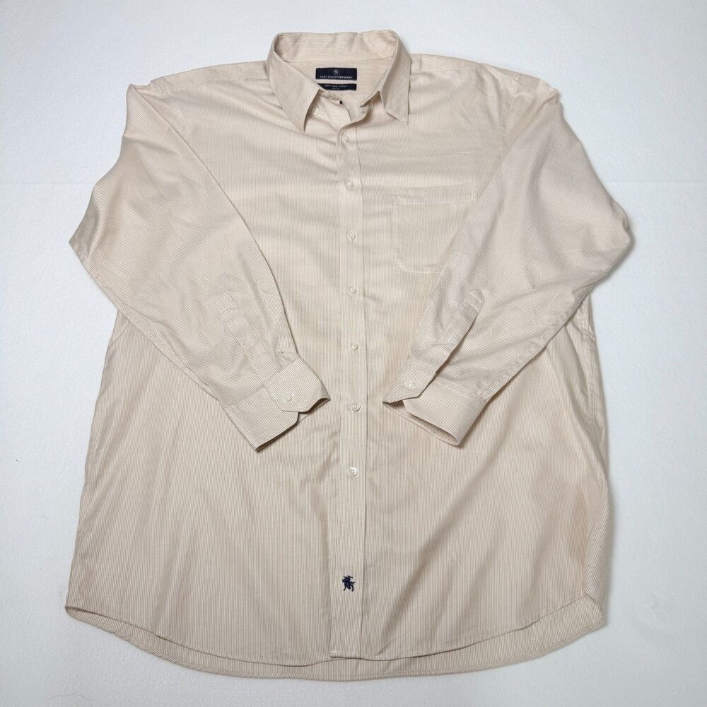 Hart Schaffner Marx Dress Shirt Mens 17.5 34 Tan Beige Herringbone Pima Cotton